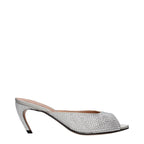 Gray satin stiletto heel sandals by The Attico with sleek straps and elegant design.