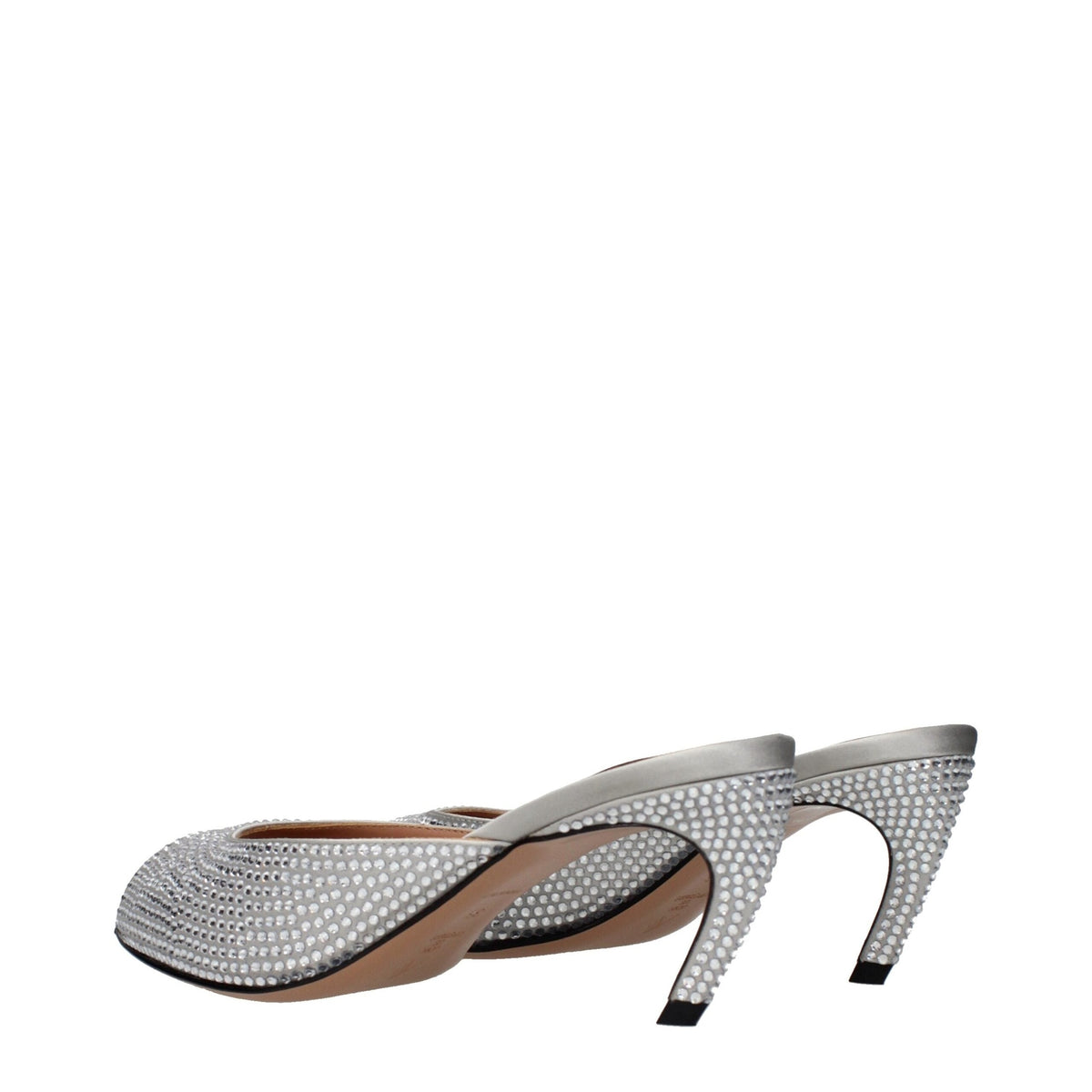 Gray satin stiletto heel sandals by The Attico with sleek design and elegant straps.