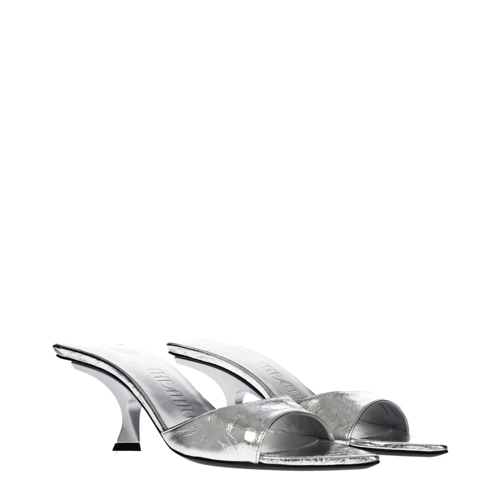 The Attico Gray Leather Flat Sandals The Attico