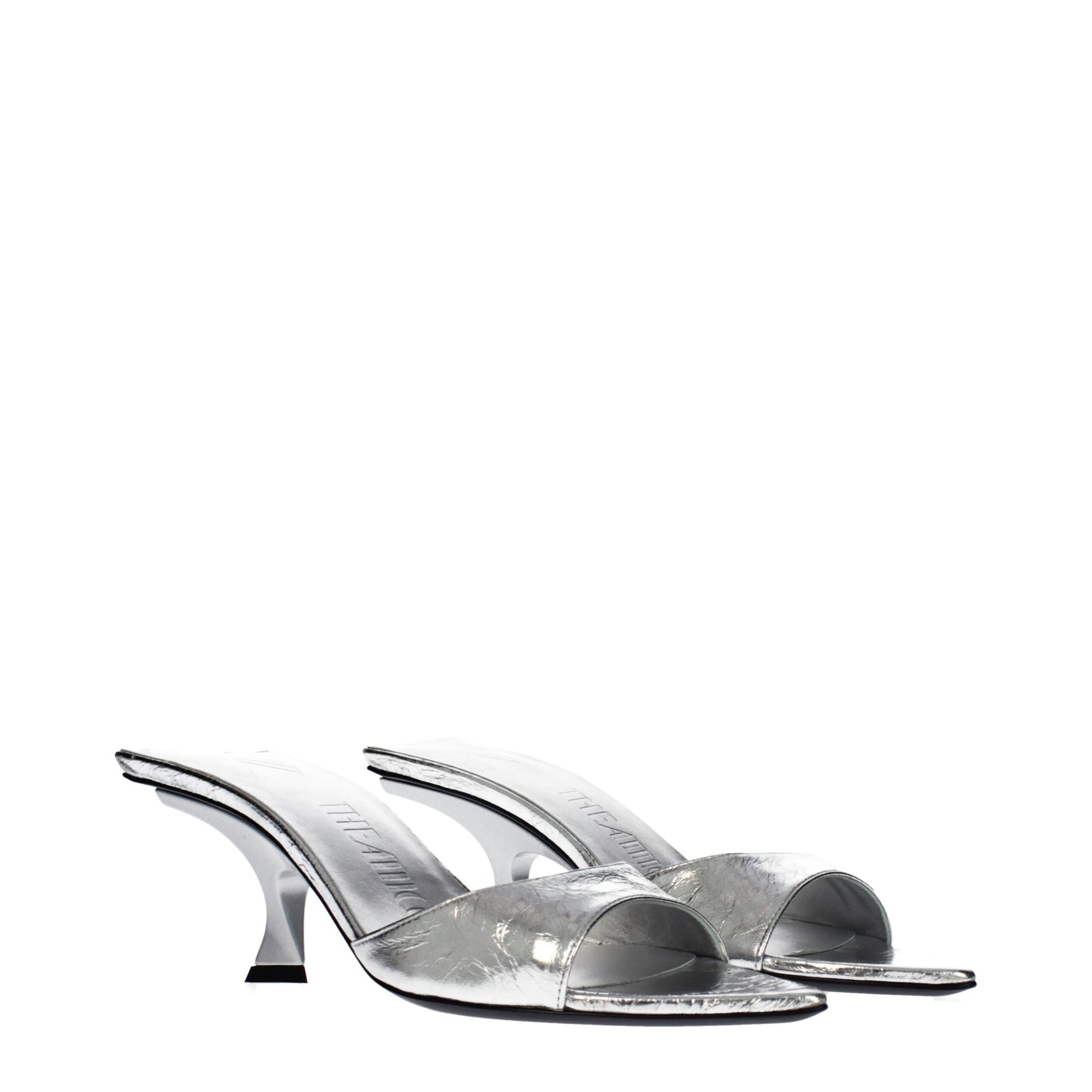 The Attico Gray Leather Flat Sandals The Attico
