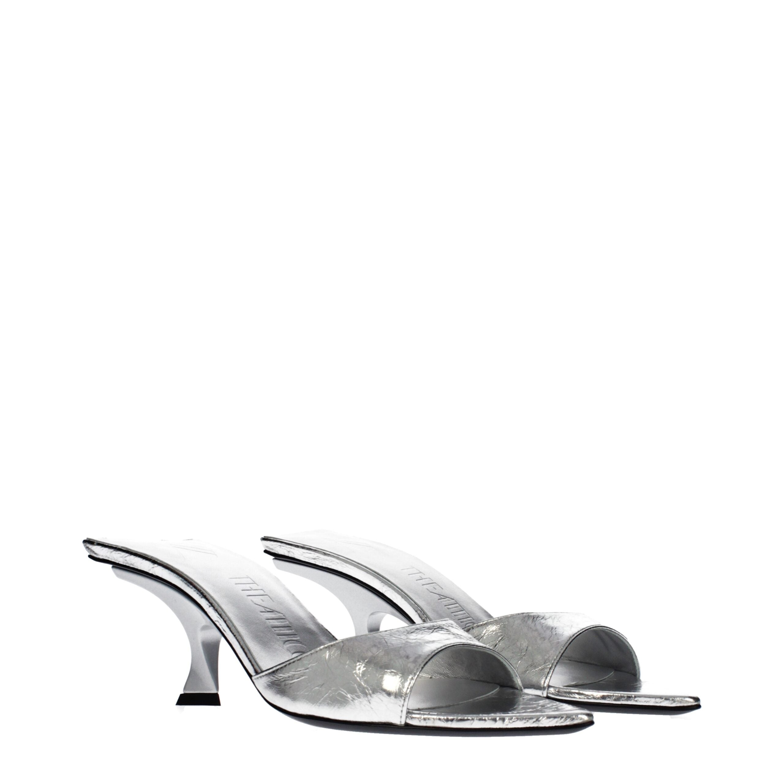 The Attico Gray Leather Flat Sandals The Attico