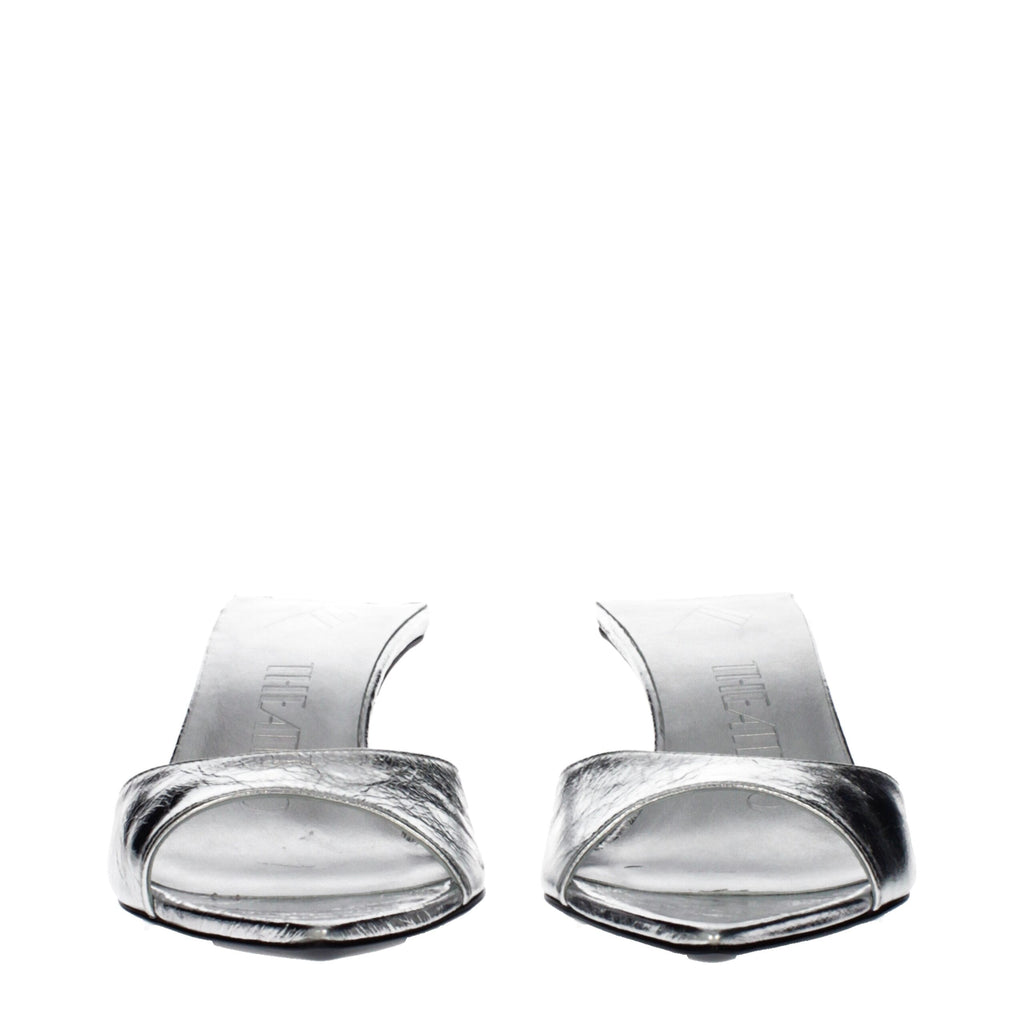 The Attico Gray Leather Flat Sandals The Attico