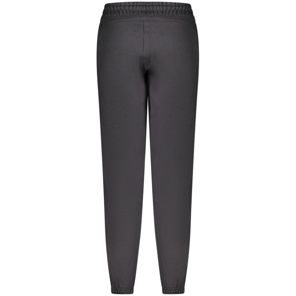 Black Napapijri cotton women's sport trousers laid flat, showing slim fit design and elastic waistband.