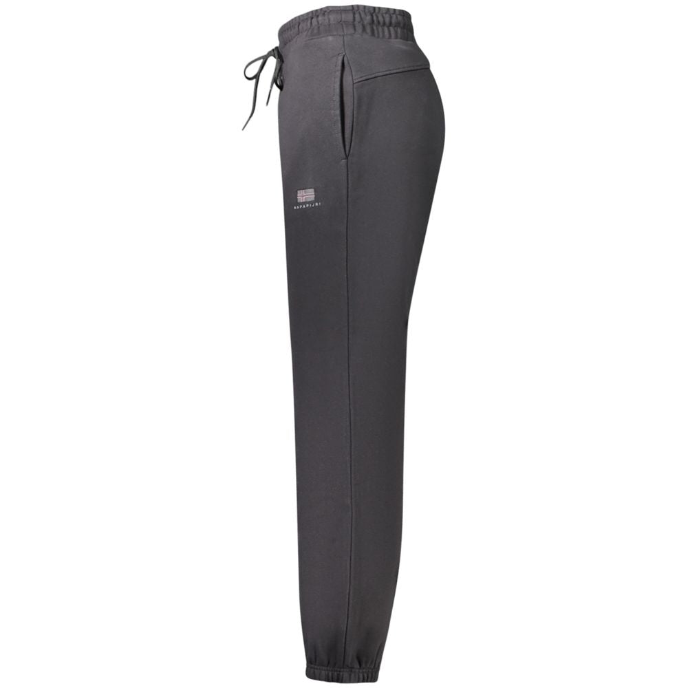 Black Napapijri women's cotton sport trousers shown on a model, featuring a relaxed fit and casual athletic style.
