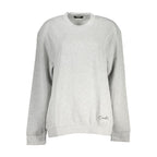 Cavalli Class gray polyester women's sweatshirt with a relaxed fit and round neckline, displayed on a hanger.