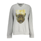 Cavalli Class Grigio polyester women's sweatshirt with long sleeves and ribbed cuffs, casual and comfortable fashion piece.