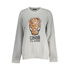 Cavalli Class gray polyester women's sweatshirt with a relaxed fit and round neckline, casual and comfortable style.
