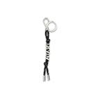 Prada black recycled polyamide keychain with logo detail on a plain background.