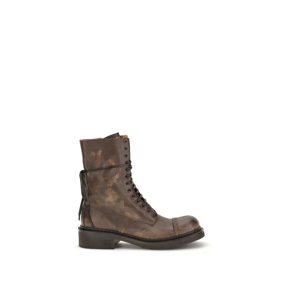 Miu Miu Brown Rubber Lace-Up Boots