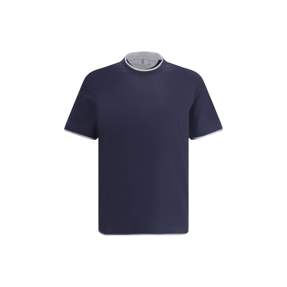 Blue cotton T-shirt by Brunello Cucinelli with a classic fit and subtle branding, shown on a plain background.