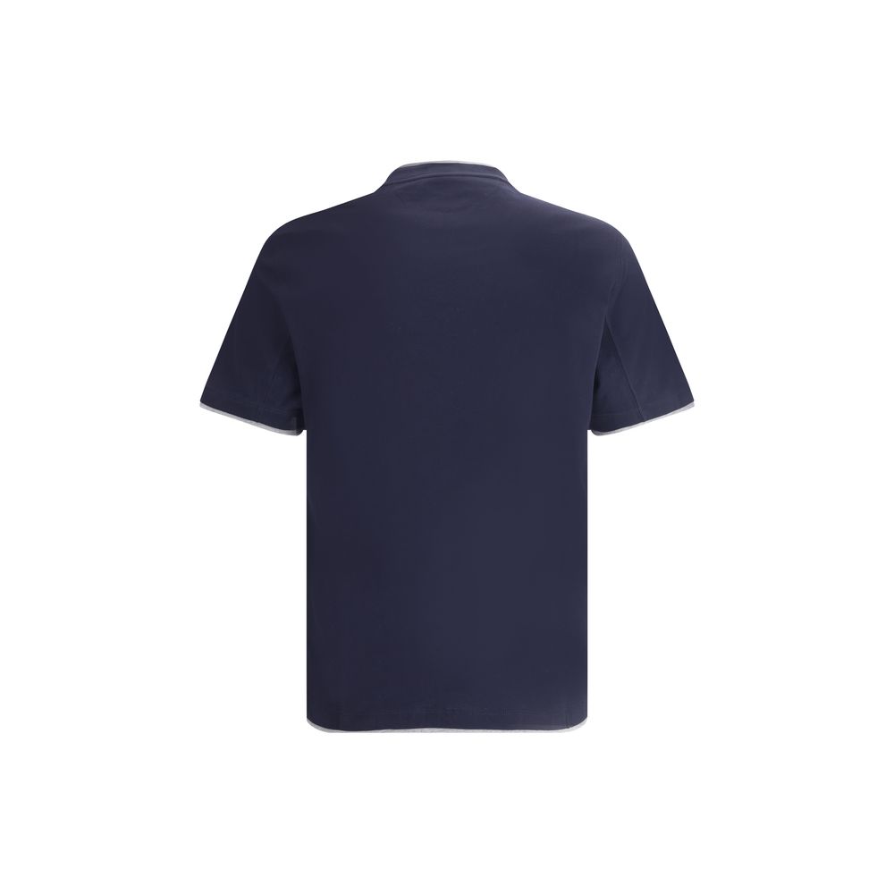 Blue cotton T-shirt by Brunello Cucinelli, featuring a relaxed fit and subtle branding, shown on a neutral background.