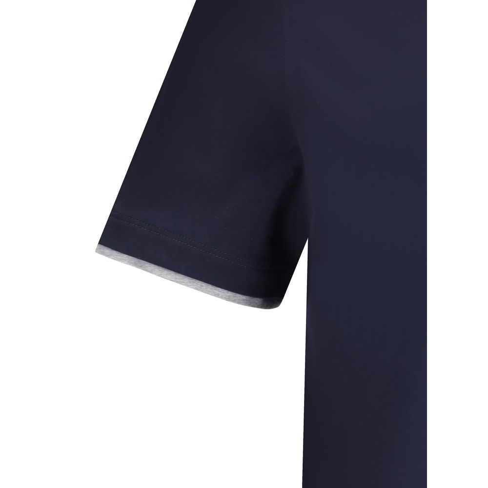 Brunello Cucinelli blue cotton T-shirt with round neckline and short sleeves, casual and comfortable men's top.
