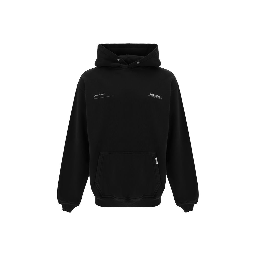 Black cotton sweatshirt from Represent featuring a relaxed fit and minimal branding, ideal for casual wear.