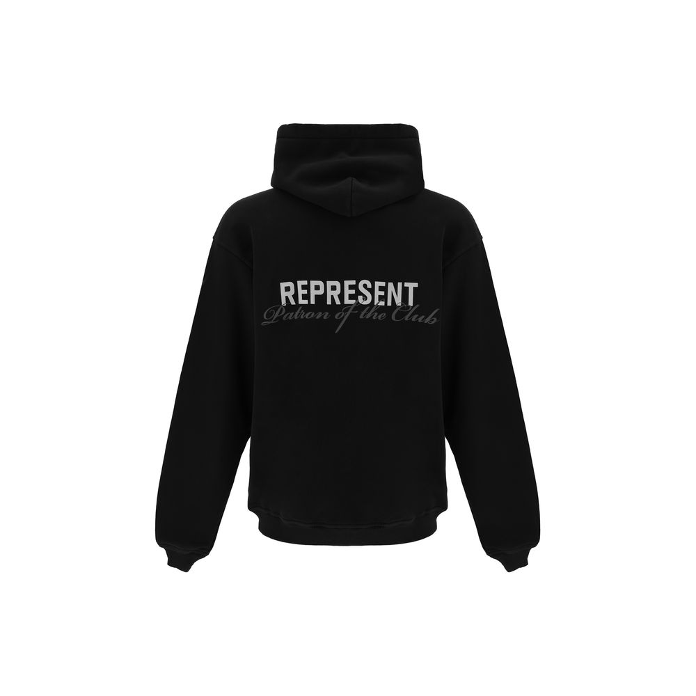 Black cotton sweatshirt by Represent featuring a relaxed fit and minimal branding, suitable for casual wear.