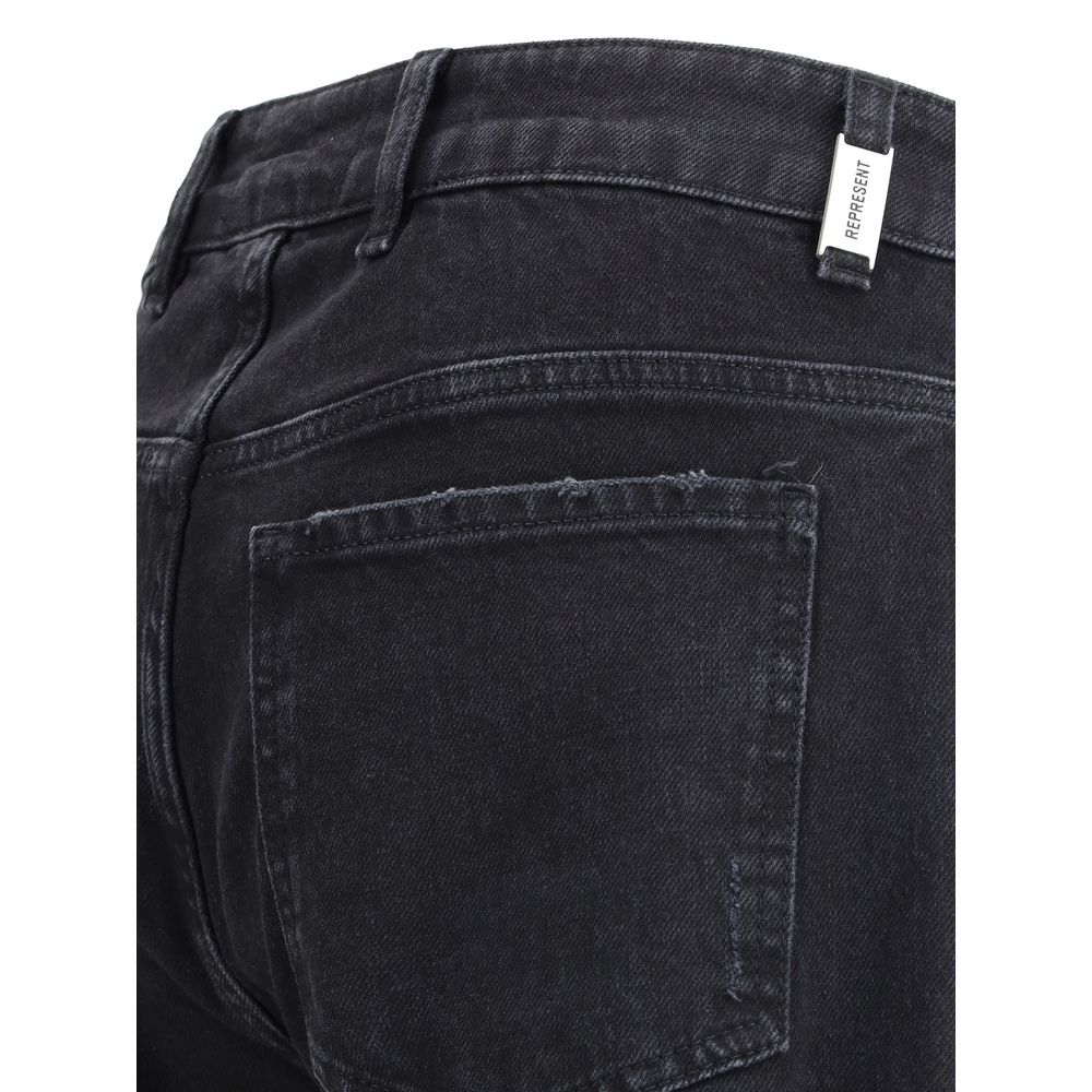 Represent Black Cotton Straight-Leg Jeans Represent