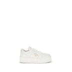 Prada white calf leather Bos Taurus platform sneakers with chunky soles and stylish design, perfect for casual wear.