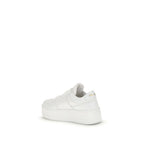 Prada white calf leather Bos Taurus platform sneakers with chunky soles and lace-up design.