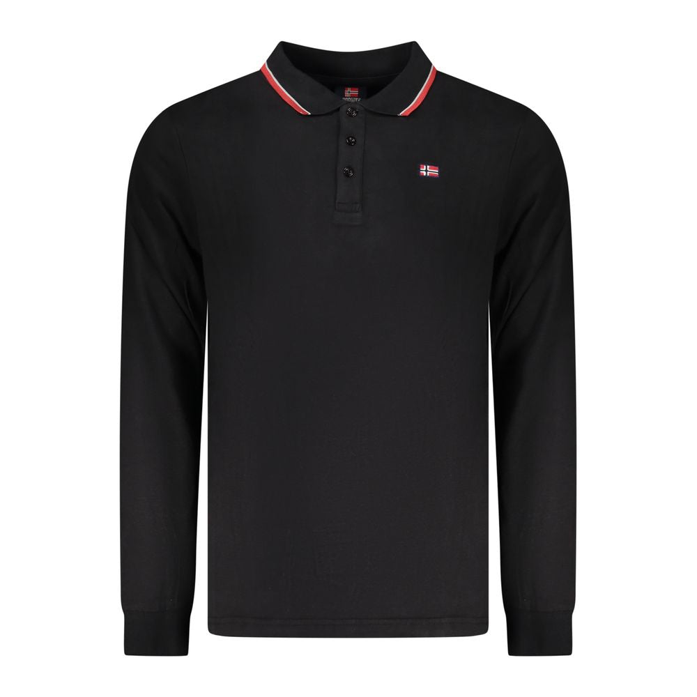 Norway 1963 black cotton men's polo shirt with collar and short sleeves, casual fashion top for men.