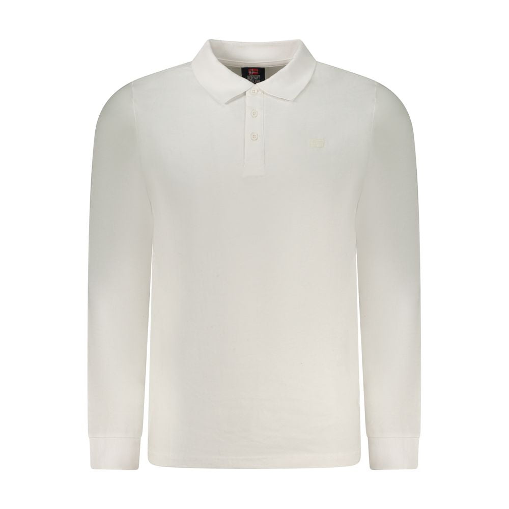 White cotton men's polo shirt from Norway 1963 featuring a classic fit and collar, displayed on a plain background.