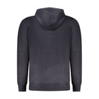 Norway 1963 men's blue polyester cardigan displayed on a hanger, showing front view and classic knit design.