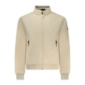Norway 1963 beige cotton male jacket displayed on a hanger, showcasing a classic style with a collar and button closure.