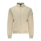 Norway 1963 beige cotton male jacket displayed on a hanger, showcasing a classic style with a collar and button closure.