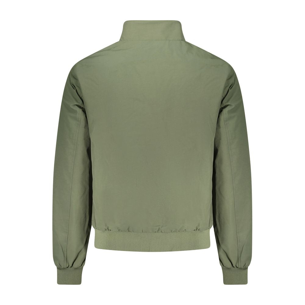 Norway 1963 Verde cotton men's jacket with front zipper, collar, and pockets, displayed on a hanger.