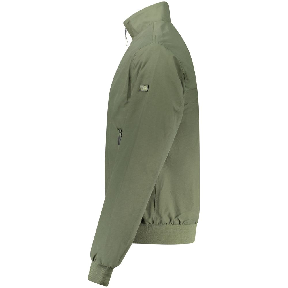 Norway 1963 Verde Cotton Men's Jacket displayed on a hanger, featuring a classic design with a front zipper and collar.