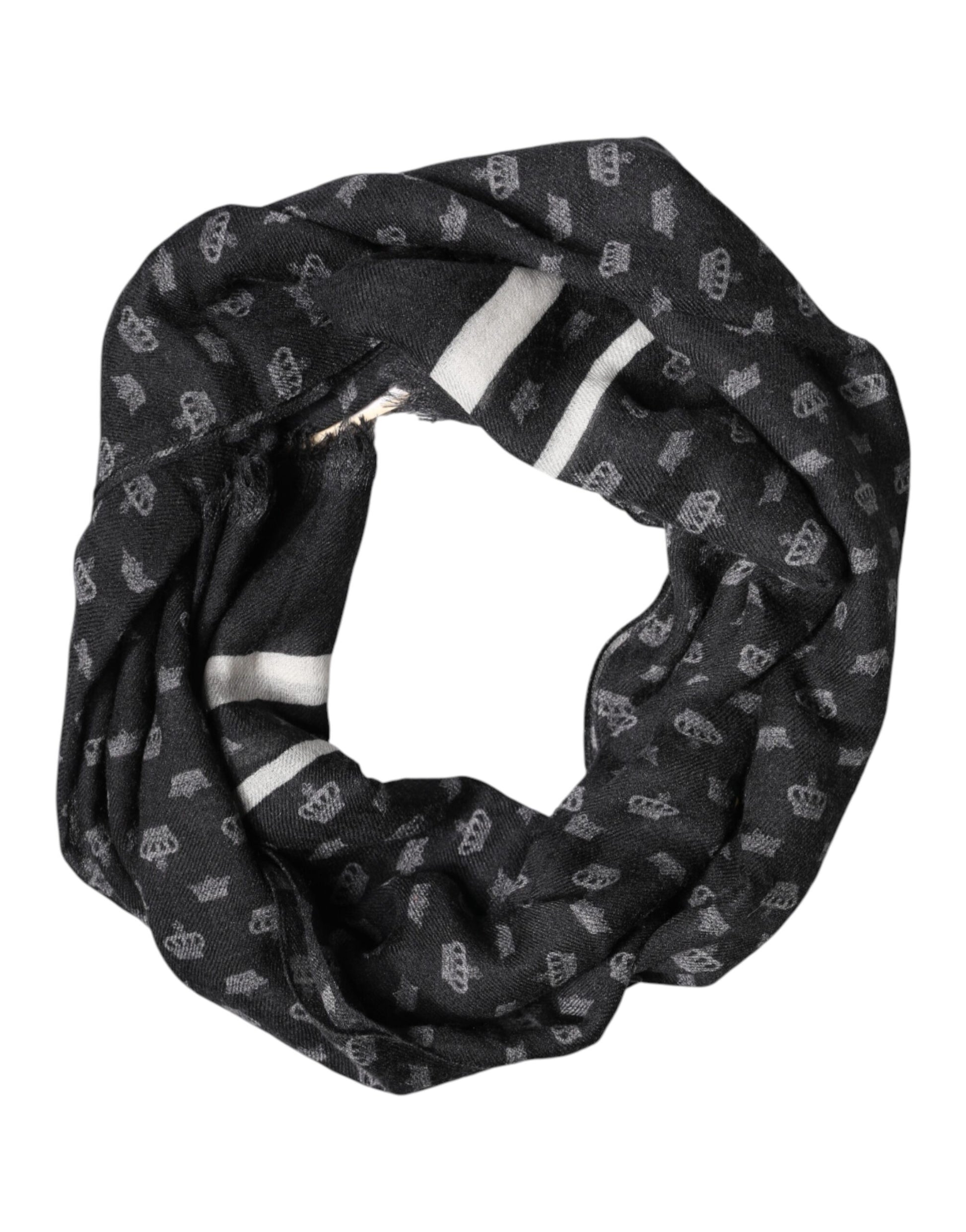 Dolce & Gabbana Black Crown Cashmere Neck Wrap Shawl Scarf Dolce & Gabbana