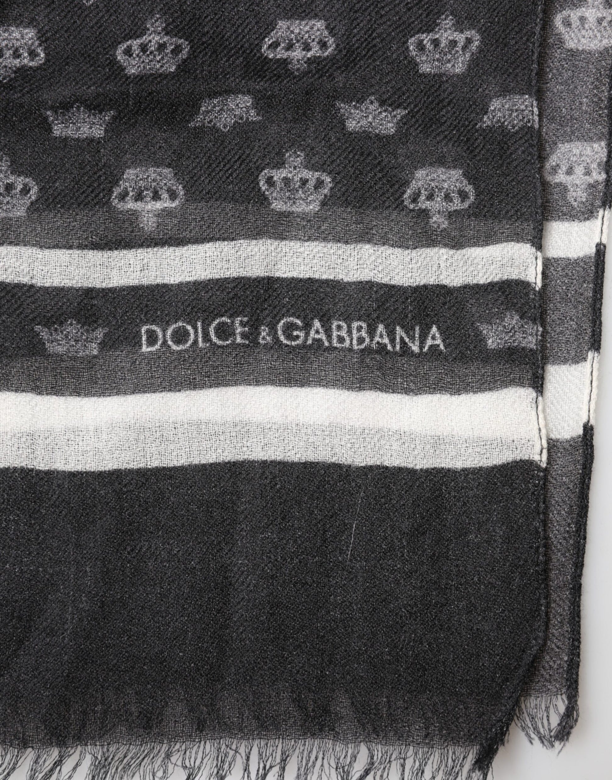 Dolce & Gabbana Black Crown Cashmere Neck Wrap Shawl Scarf Dolce & Gabbana