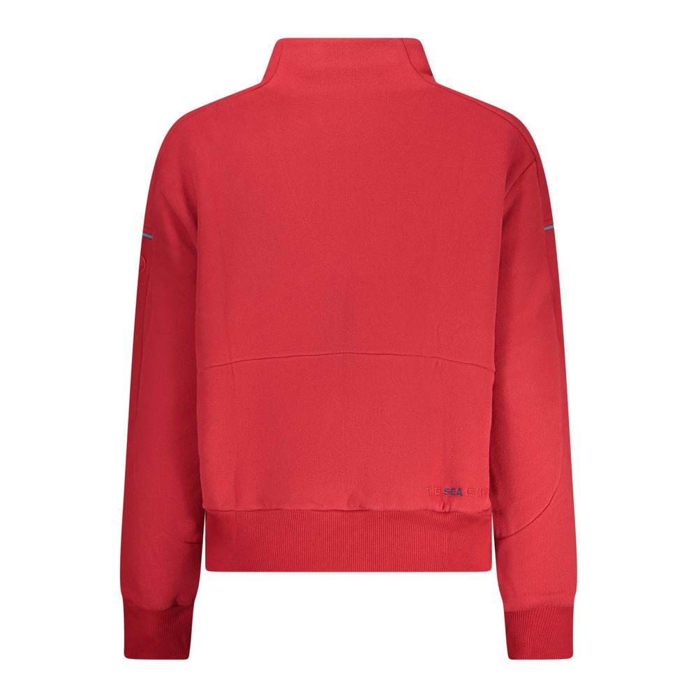 Red cotton women's sweatshirt by North Sails with a relaxed fit and casual style, shown on a model.