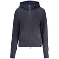 North Sails Blu polyester women's cardigan hanging on a wooden hanger, showcasing casual knitwear with a relaxed fit.