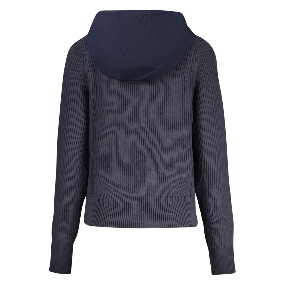 North Sails Blu polyester women's cardigan draped on a hanger, featuring a soft knit fabric and classic design.