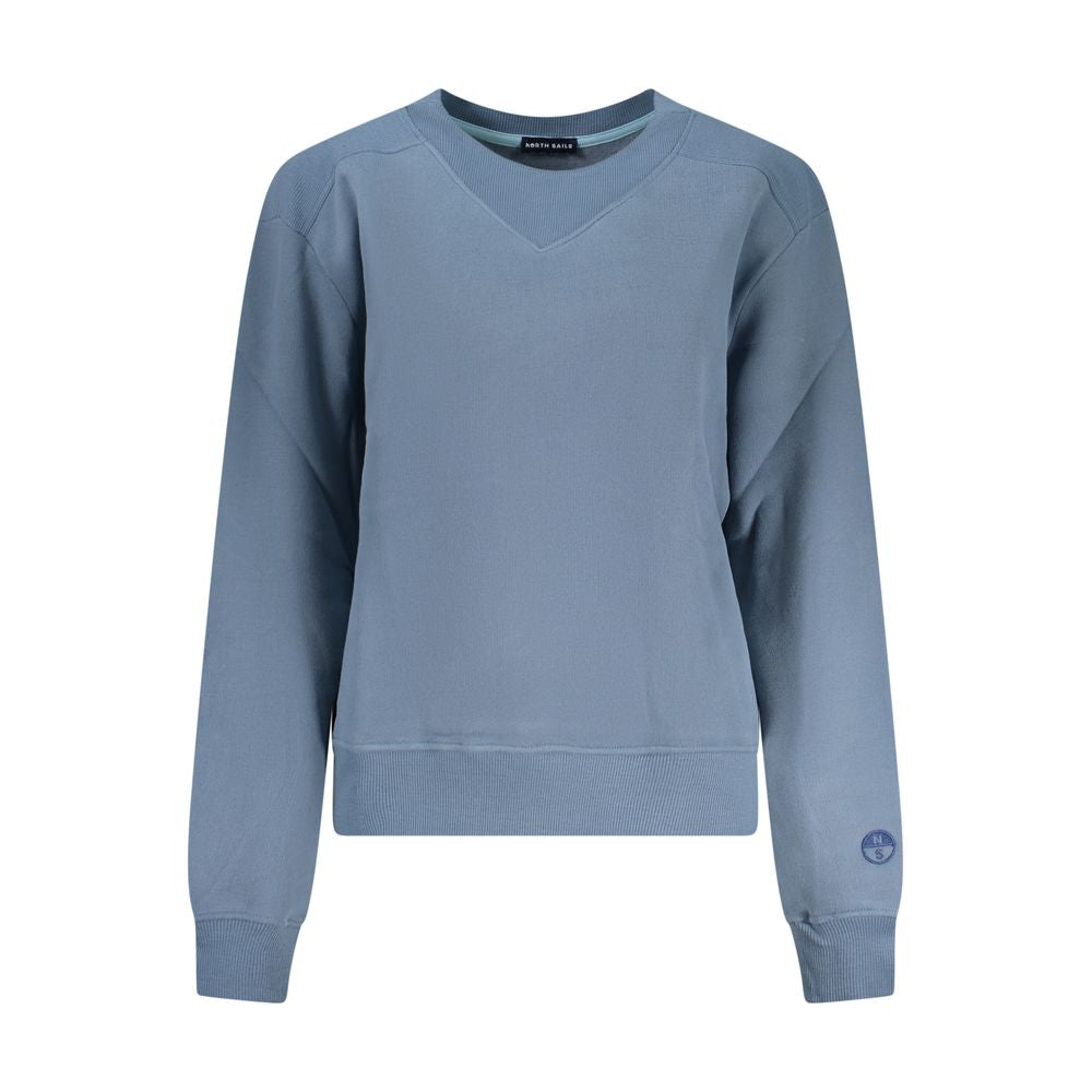 North Sails blue cotton women's sweater displayed on a hanger, showcasing a casual, comfortable knit with a round neckline.