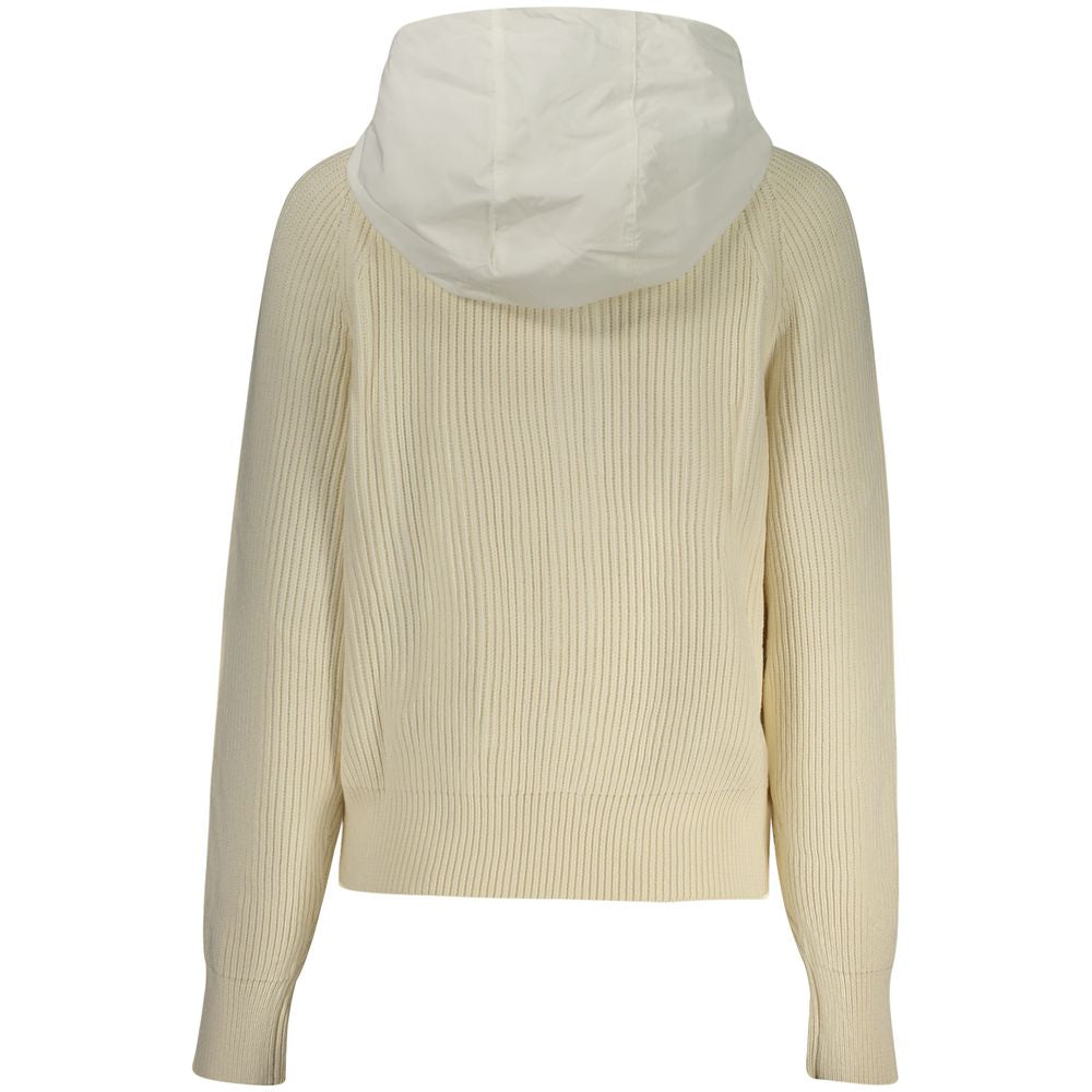 White polyester women’s cardigan by North Sails with a button-up front and long sleeves, displayed on a hanger.