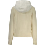 White polyester women’s cardigan by North Sails with a button-up front and long sleeves, displayed on a hanger.