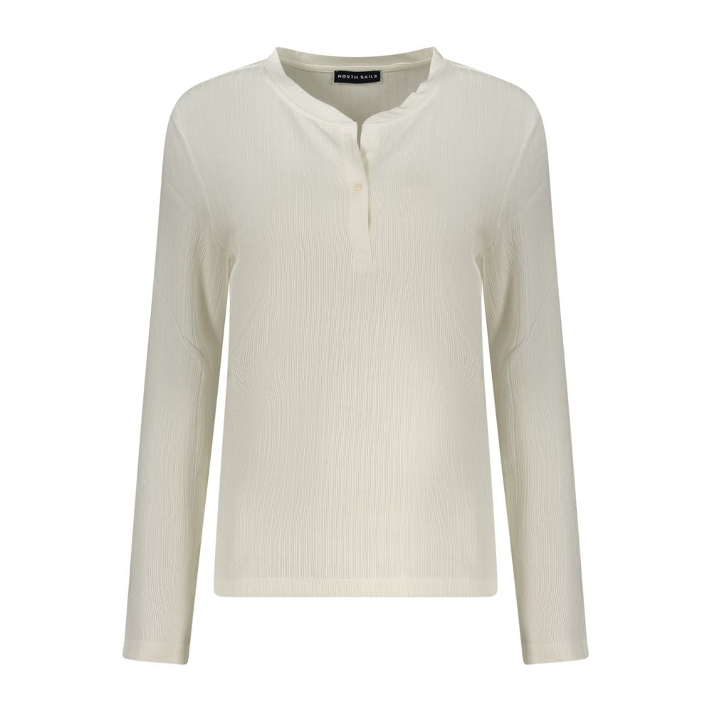 North Sails Bianco polyester women's sweater with a crew neck and long sleeves, in white fabric, displayed on a hanger.