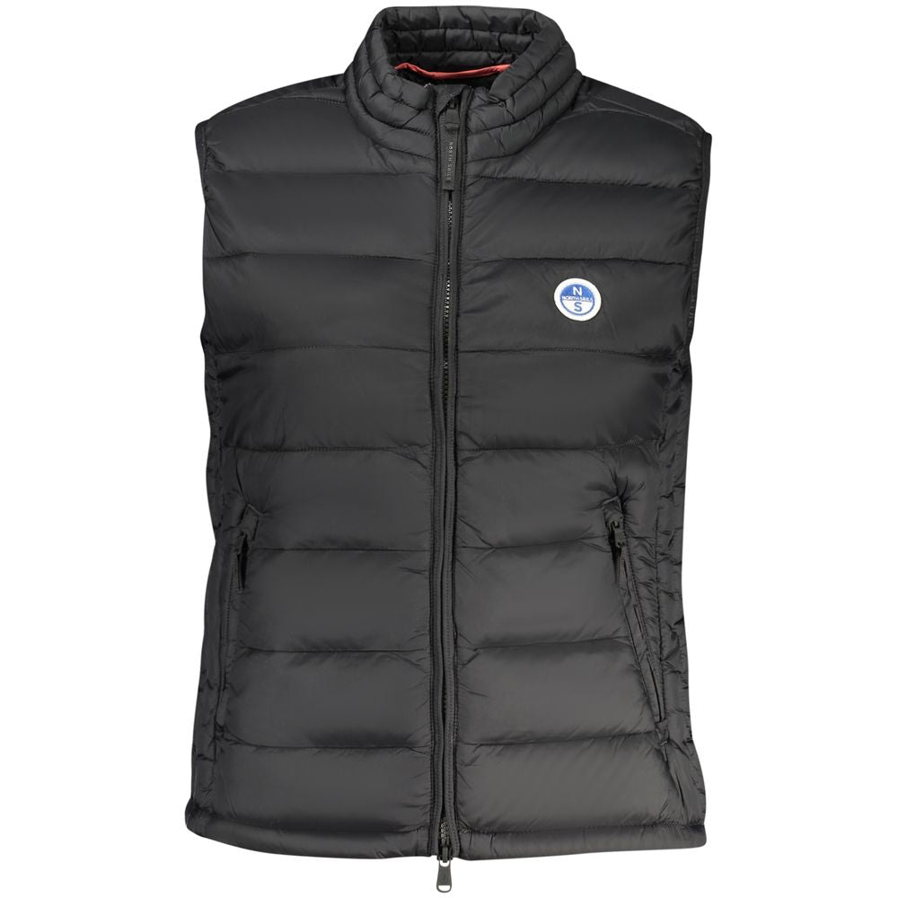 Black North Sails women's polyester vest with a sleek design, lightweight and suitable for outdoor activities.