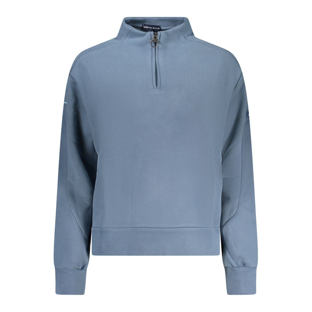 North Sails blue cotton women's sweatshirt displayed on a hanger with a casual fit and ribbed cuffs.