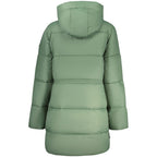 North Sails Verde polyester women's jacket displayed on a hanger, featuring a fitted design and front zipper in a vibrant green color.