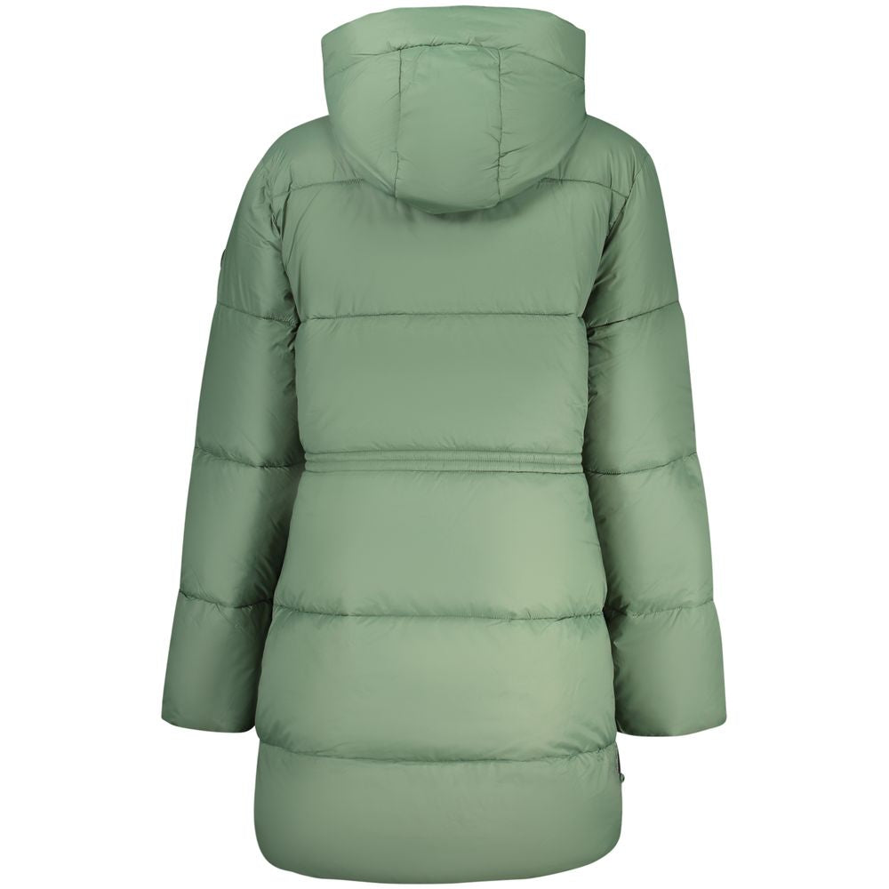 North Sails Verde polyester women's jacket displayed on a hanger, featuring a fitted design and front zipper in a vibrant green color.