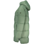 North Sails Verde polyester women's jacket displayed on a hanger, showing its sleek design and vibrant green color.