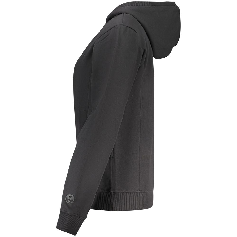 Black North Sails women's cotton hoodie with a relaxed fit and minimal branding, featuring a hood and long sleeves.