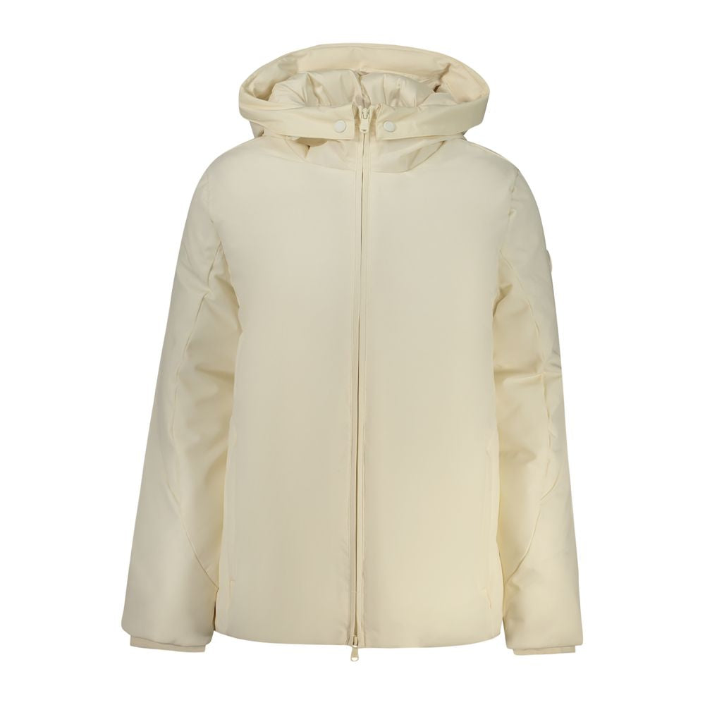 North Sails Bianco polyester women's jacket displayed on a hanger, featuring a sleek design and lightweight fabric.
