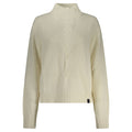 North Sails white polyamide women's sweater hanging on a wooden hanger, showcasing its soft knit texture and classic design.
