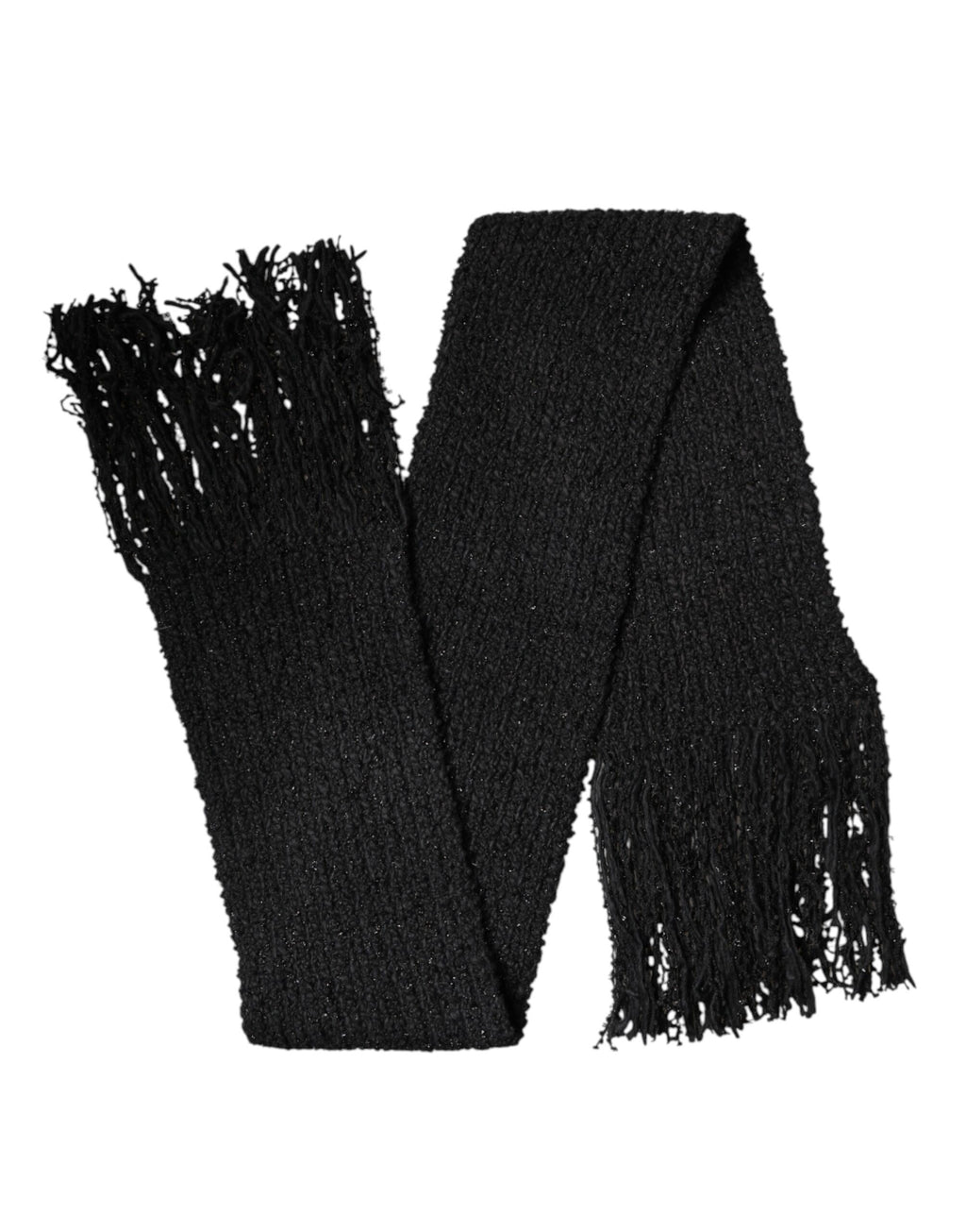 Dolce & Gabbana Black Cashmere Knit Shawl Fringes Scarf - Eljoys Fashion 