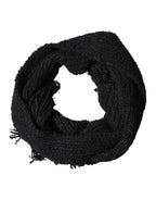Dolce & Gabbana Black Cashmere Knit Shawl Fringes Scarf - Eljoys Fashion 