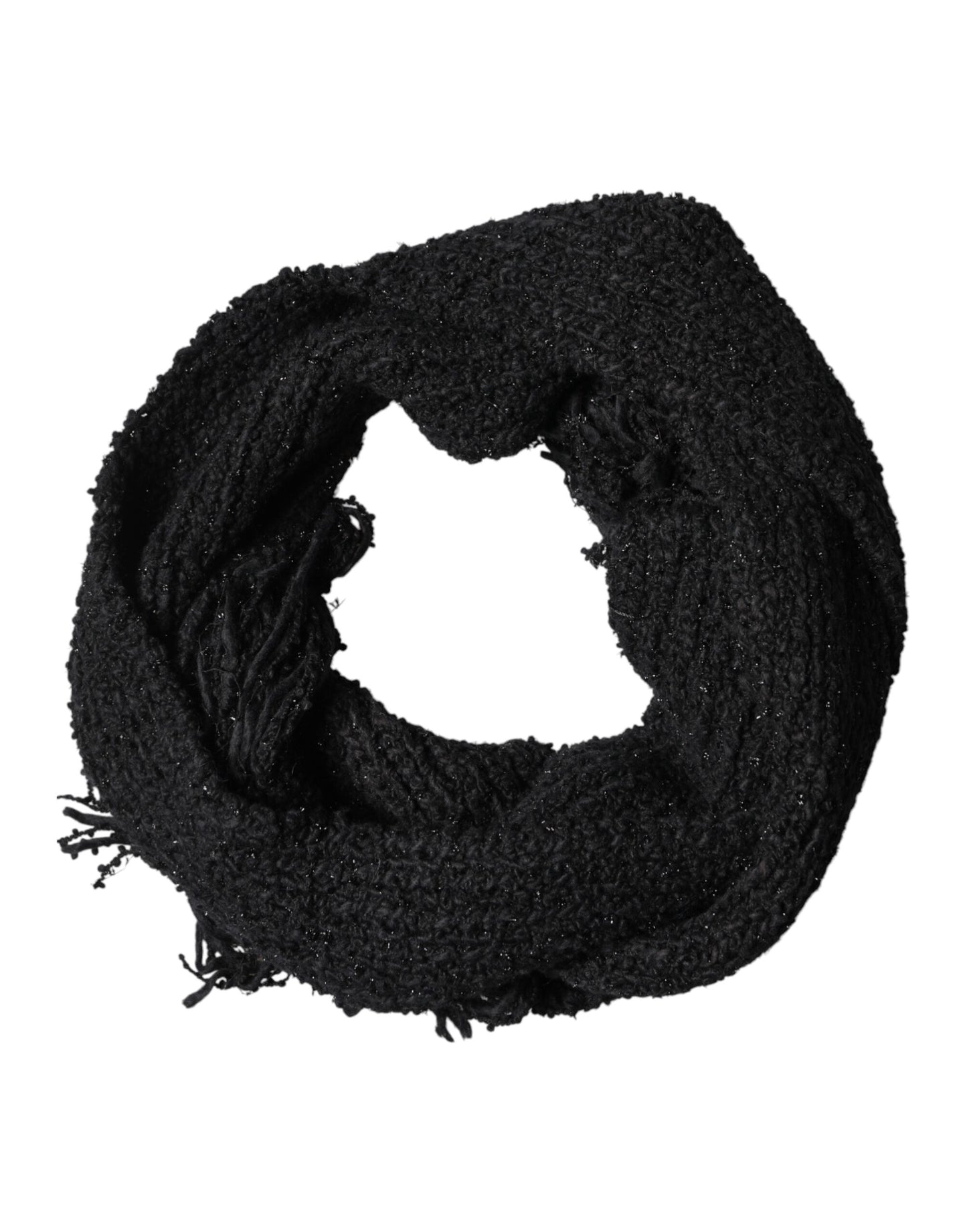 Dolce & Gabbana Black Cashmere Knit Shawl Fringes Scarf Dolce & Gabbana