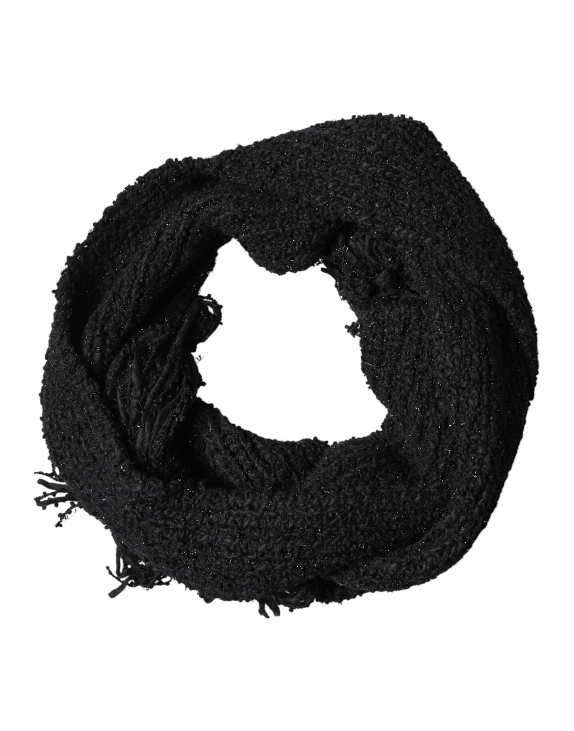 Dolce & Gabbana Black Cashmere Knit Shawl Fringes Scarf Dolce & Gabbana