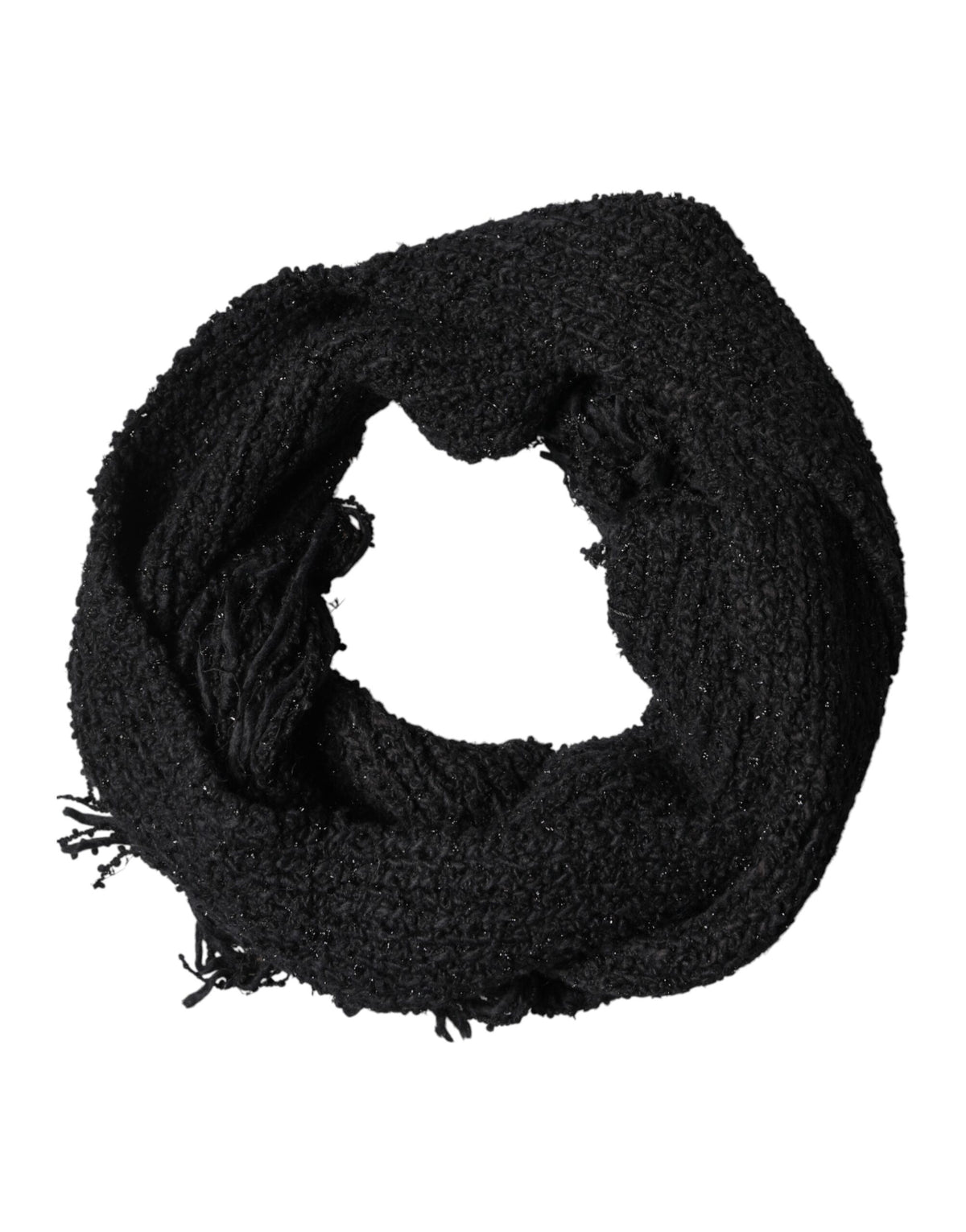 Dolce & Gabbana Black Cashmere Knit Shawl Fringes Scarf - Eljoys Fashion 